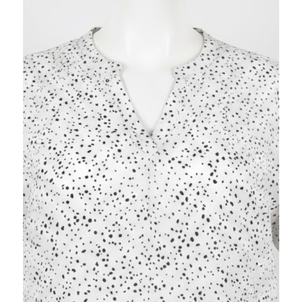 Maurices White Split V-Neck Black Dot Print Blouse